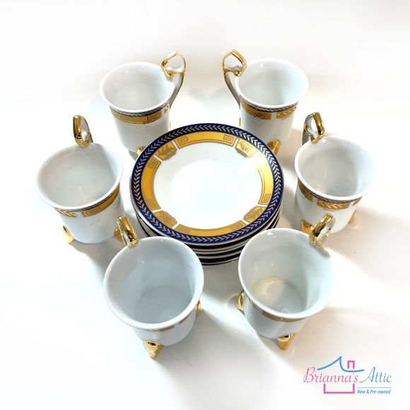 Yau Shing Laurel Shield Vintage Fine Porcelain Espresso/Demitasse Set 15 Piece - Picture 9 of 11